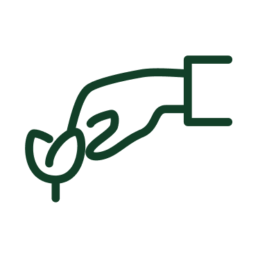 A green coloured icon of a hand picking a plant.